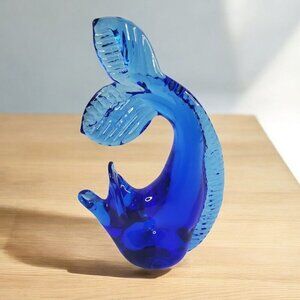 VTG Pilgrim Colbalt Blue Art Glass Dolphin Fish Figurine Paperweight Hand blown
